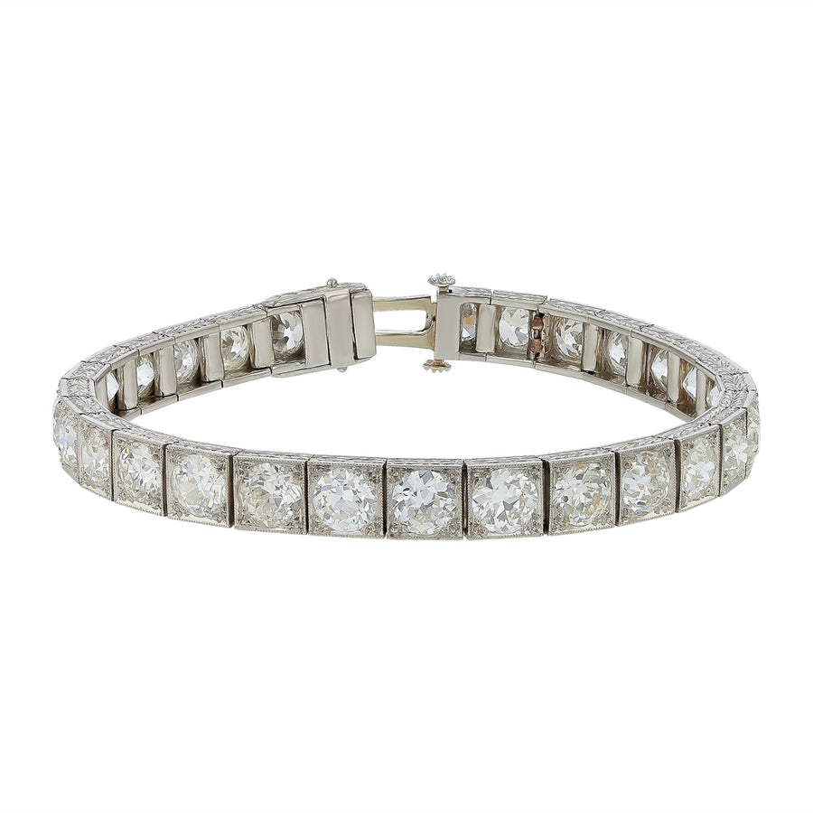 Gattle & Co. 15.95ct Round Diamond Hand Engraved Art Deco Line Bracelet in Platinum, 6.5in