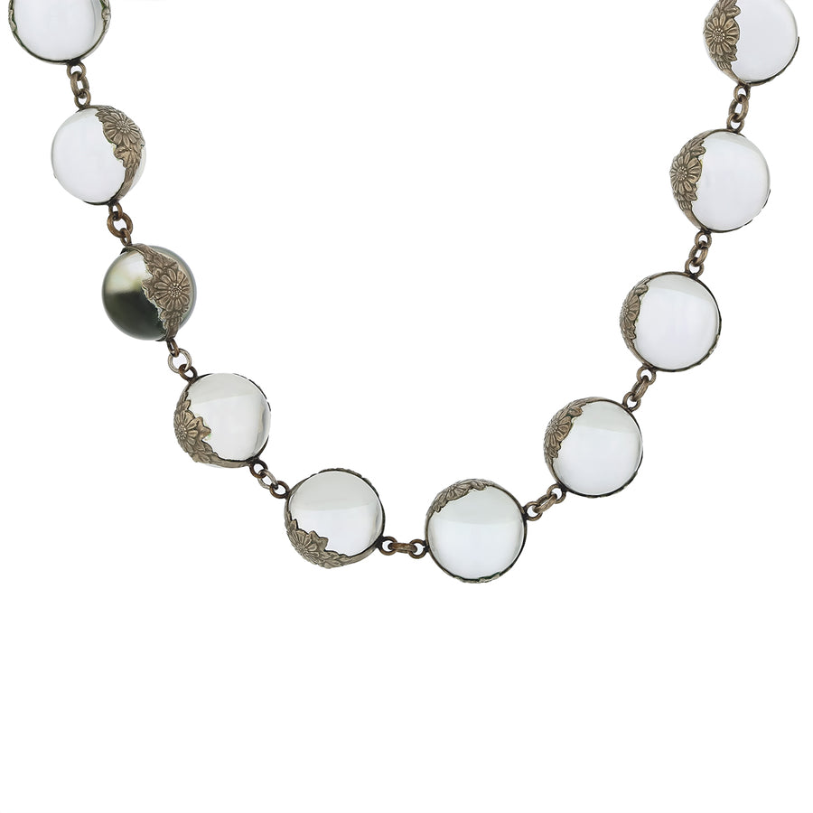 Pool of Light 12.8mm Glass Crystal Bead Necklace in Sterling Silver 16in