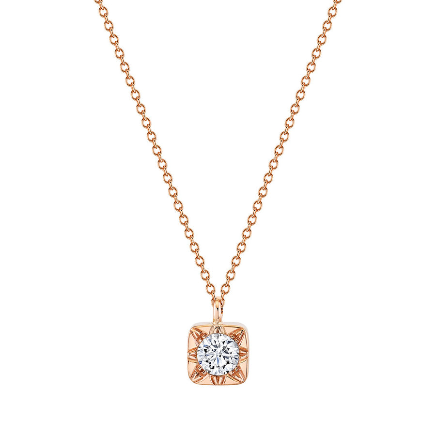 French Cut Artisan Pave 0.38ct Diamond Pendant in 18K Rose Gold, on chain