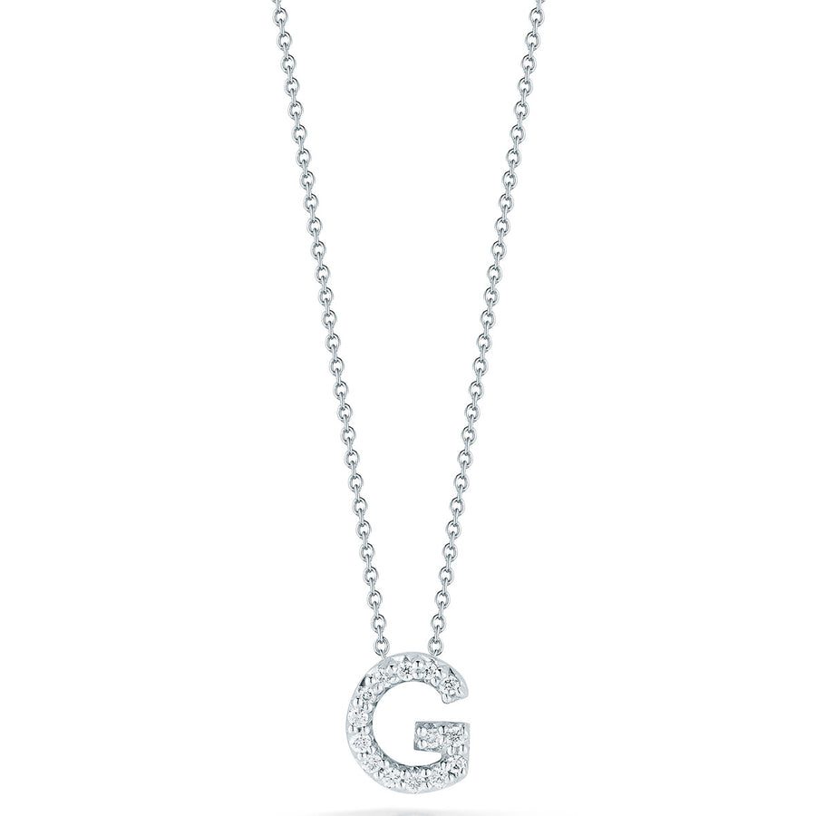 Tiny Treasures 0.06ct Diamond Love Letter "G" Pendant in 18K White Gold, 16-18" chain
