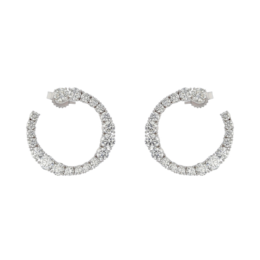 Wave Diamond Circle Earrings in 18K White Gold