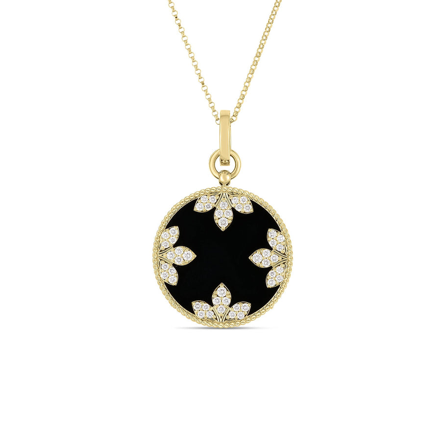 Colored Medallion 0.52ct Diamond and 13.34 Black Jade Medallion Pendant in 18K Yellow Gold, 18" chain