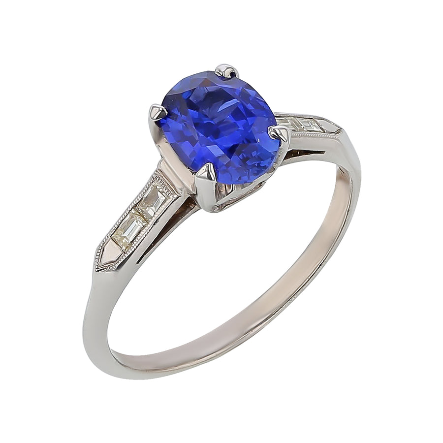 Sapphire and Diamond 1950's Ring in Platinum, Size 6.5