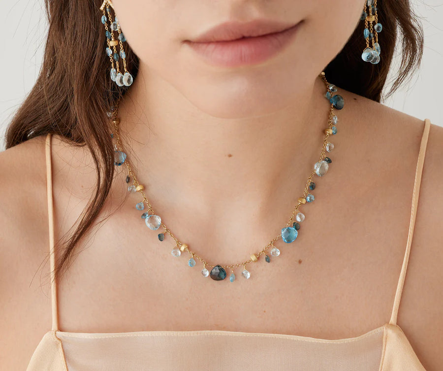 Paradise Mixed Blue Topaz Necklace in 18K Yellow Gold, 17"