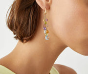 Paradise Amethyst and Mixed Gemstone Hand Engraved Double Strand Drop Earring in 18K Yellow Gold