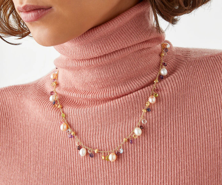 Mixed Gemstone and Pearl Single Strand Necklace