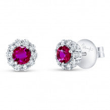 0.89ct Ruby and 0.33ct Diamond Halo Stud Earrings in 18K White Gold