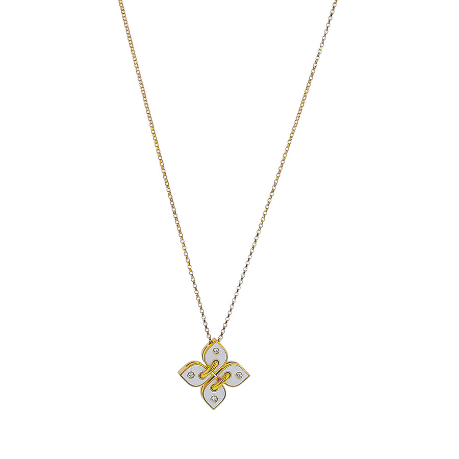 Venetian Princess Filo 0.10ct Diamond Pendant in 18K Yellow Gold and White Enamel, 17" chain