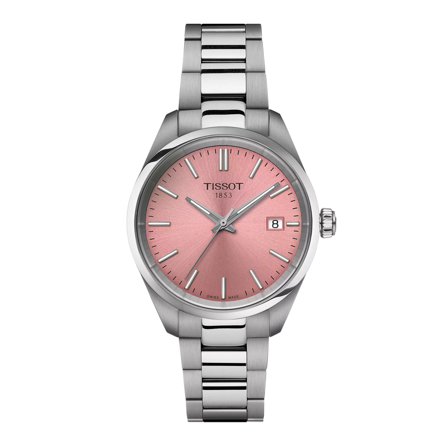 34mm PR 100 Quartz Watch with Pink Dial in Stainless Steel, Bracelet