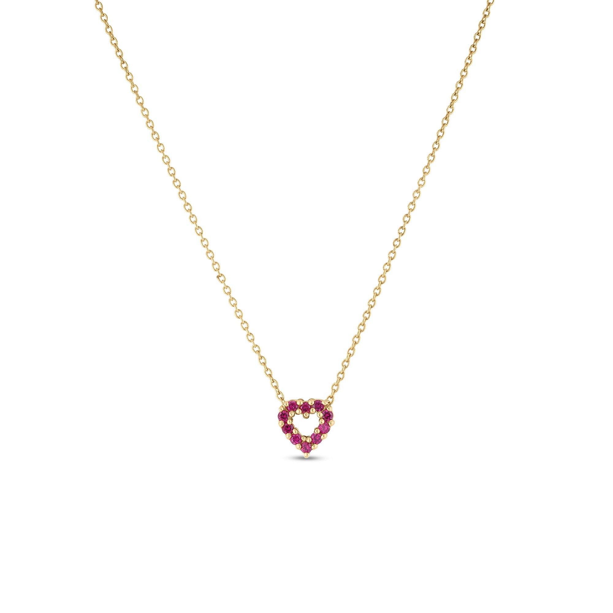 Tiny Treasure 0.10ct Diamond and 0.10ct Rubies Reversible Heart Pendant in 18K Yellow Gold on 16-18" Chain