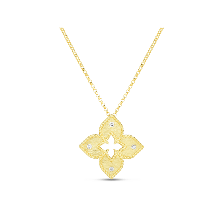 Venetian Princess Flower 0.06ct Diamond Pendant in 18K Yellow Gold, 18" chain
