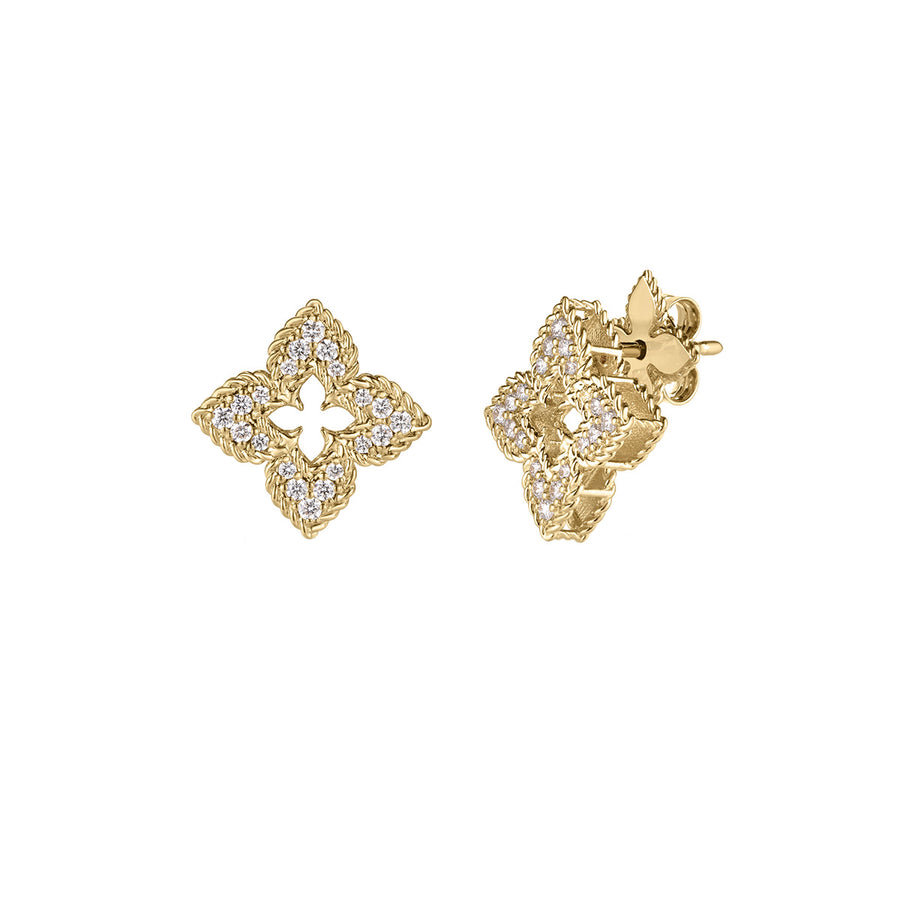 Venetian Princess Diamond Flower Earrings in 18K Yellow Gold