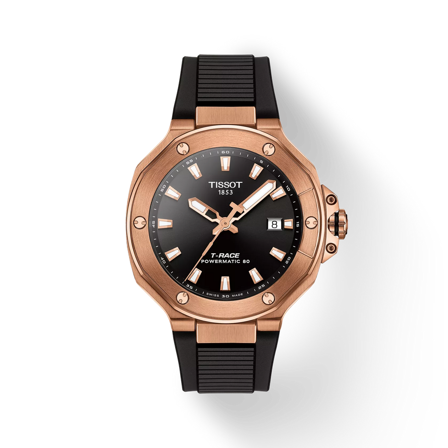41mm T-Race Powermatic 80 Black Dial Watch in Stainless Steel with Rose Gold PVD, Strap