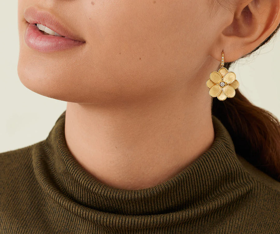 Petali 0.20ct Diamond Flower Drop Earrings in 18K Yellow Gold