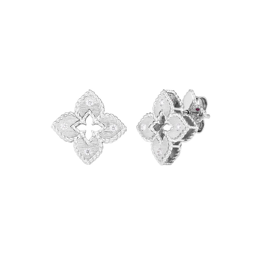 Petite Venetian Princess 0.05ct Diamond Flower Earrings in 18K White Gold
