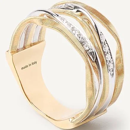 Marrakech Onde Diamond 5 Row Ring in 18K Yellow and White Gold, Size 7