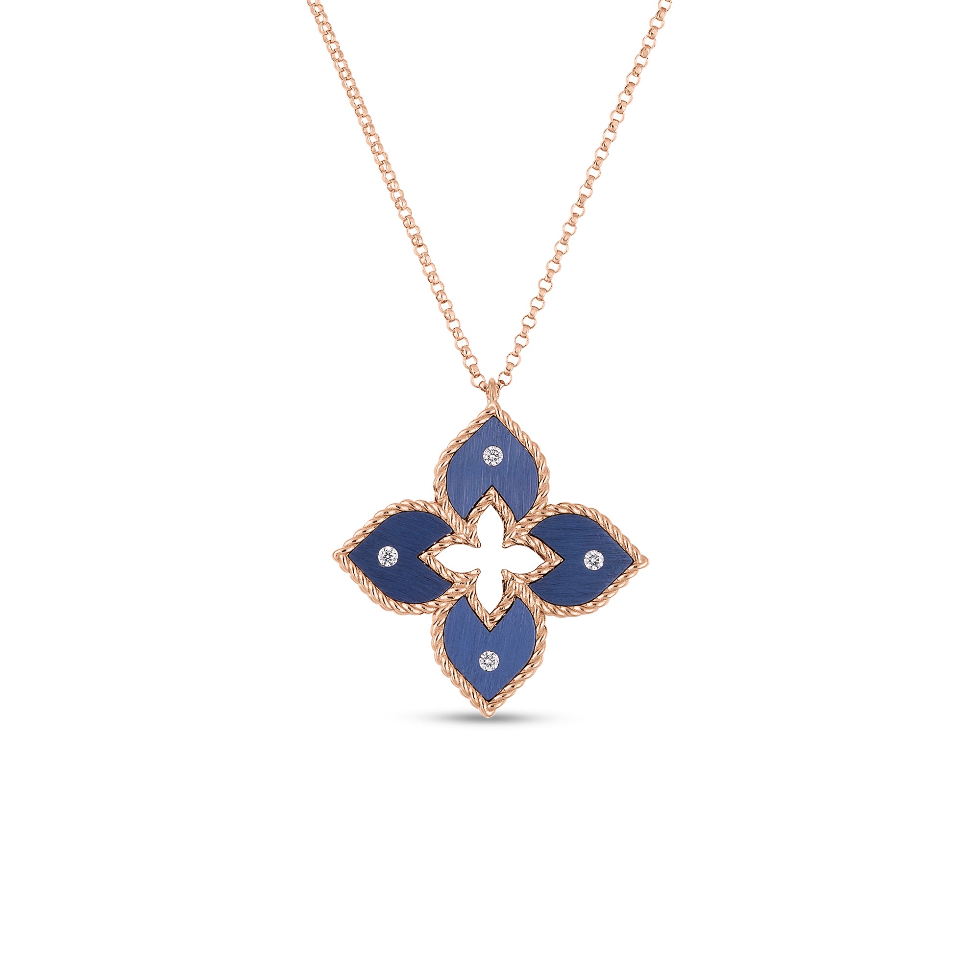 Venetian Princess Diamond Flower Pendant in 18K Rose Gold and Blue Titanium, 18in