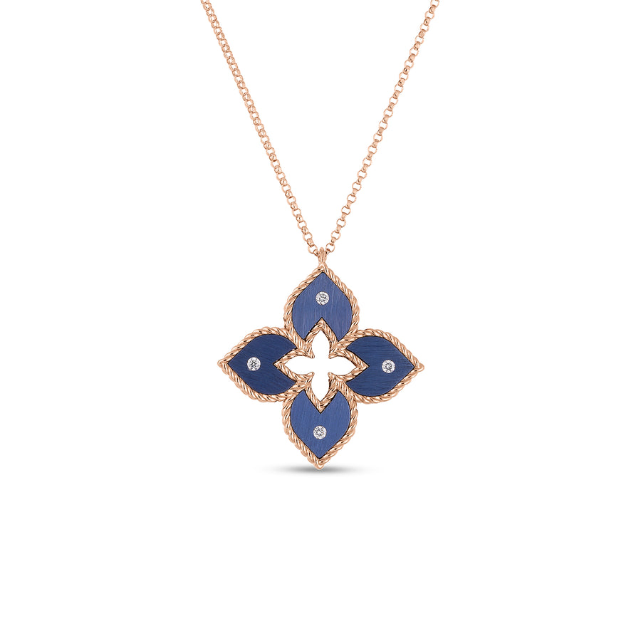 Venetian Princess Diamond Flower Pendant in 18K Rose Gold and Blue Titanium, 18in