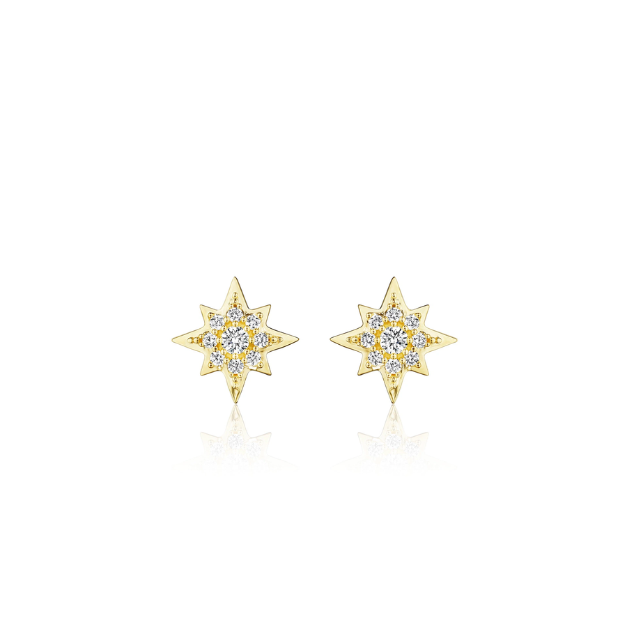 Petite 0.21ct Diamond Star Stud Earrings in 18K Yellow Gold
