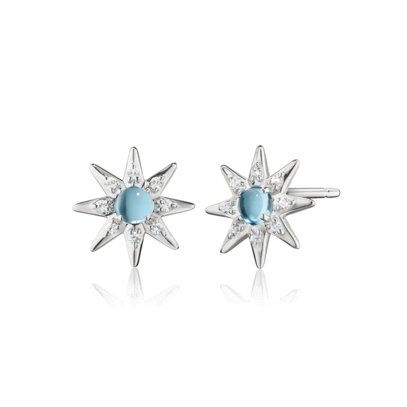 Blue Topaz and White Sapphire Star Earrings in Sterling Silver