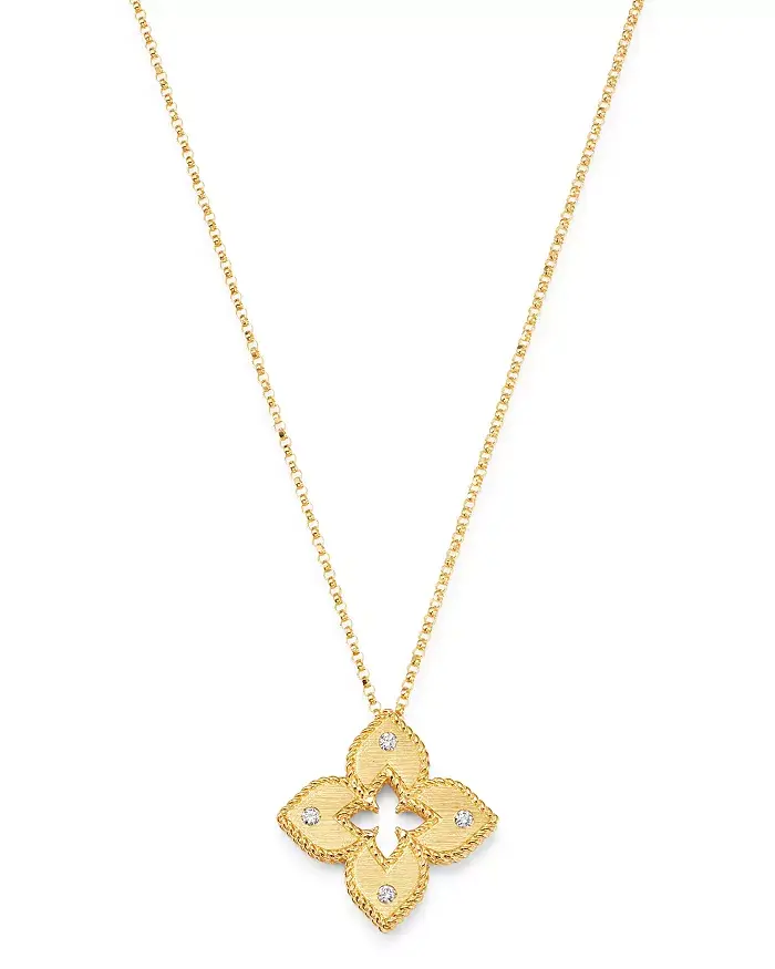 Venetian Princess Flower 0.06ct Diamond Pendant in 18K Yellow Gold, 18" chain