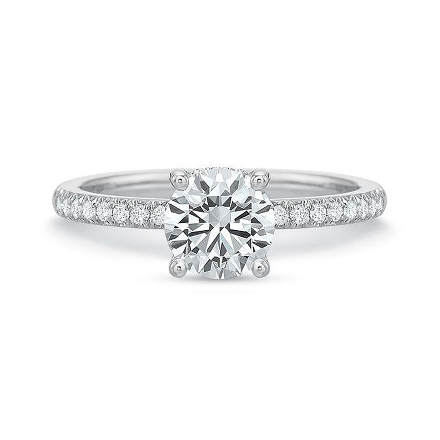 Modern Classic 0.12ct Diamond Ring Semi Mount in Platinum with 1.00ct Round CZ Center, size 6