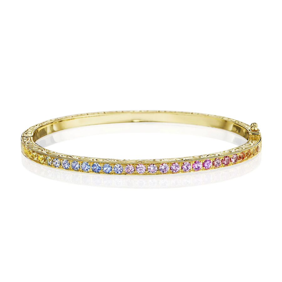 Classic 1.94ct Round Sapphire Watercolor Bangle Bracelet in 18K Yellow Gold