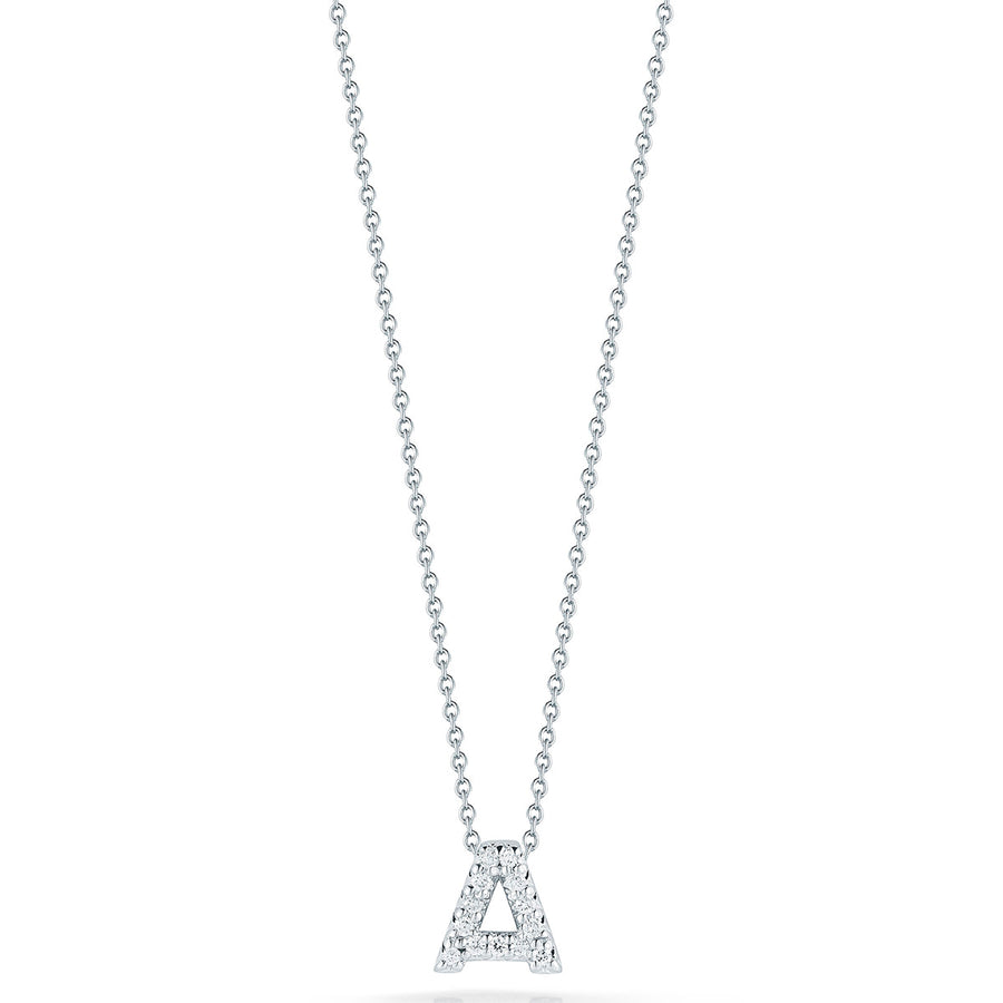 Tiny Treasures 0.06ct Diamond Love Letter "A" Pendant in 18K White Gold, 16-18" chain