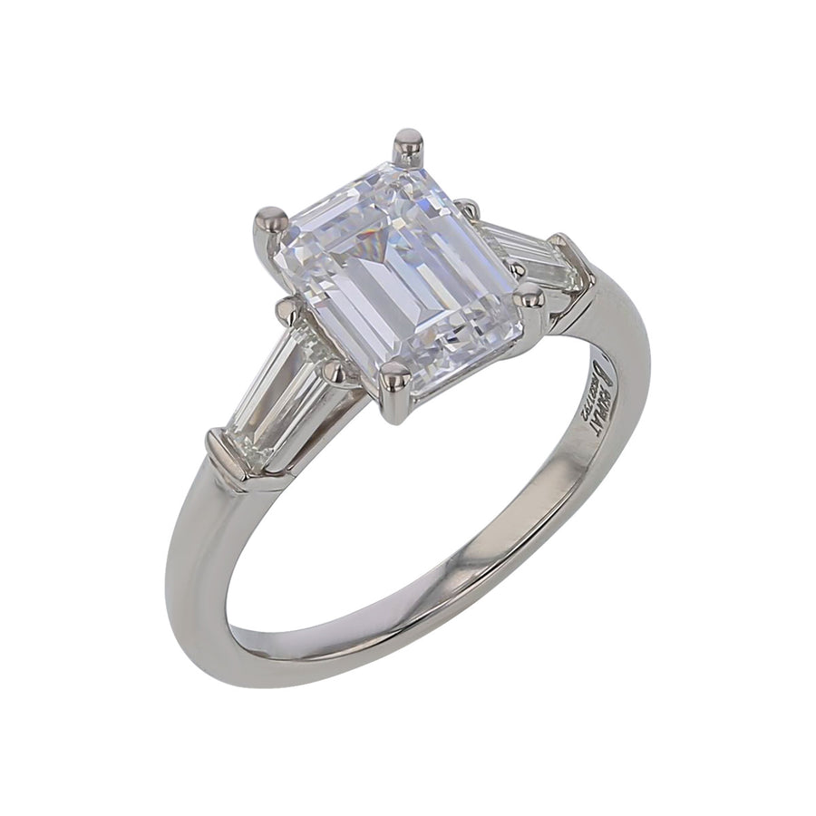 Classic 0.53ct Diamond 3 Stone Ring Semi Mount in Platinum, Size 6 for 2.00ct Emerald Center