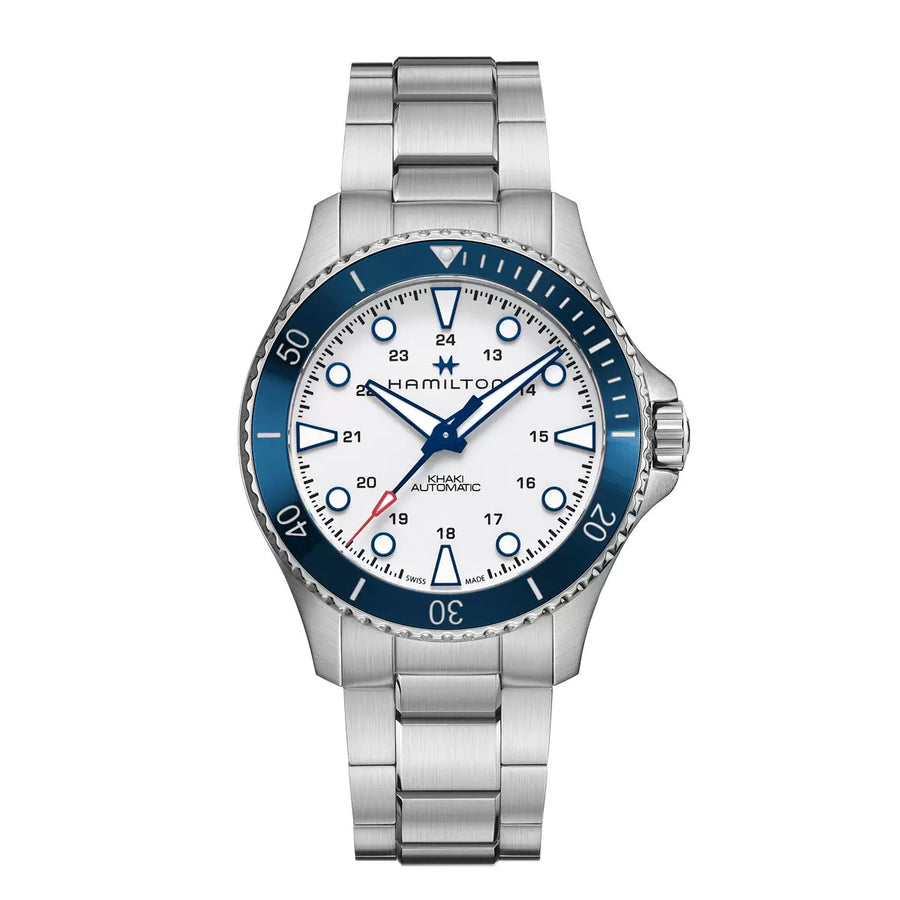 43mm Khaki Navy Scuba Automatic Watch with Silver Dial in Stainless Steel, Bracelet