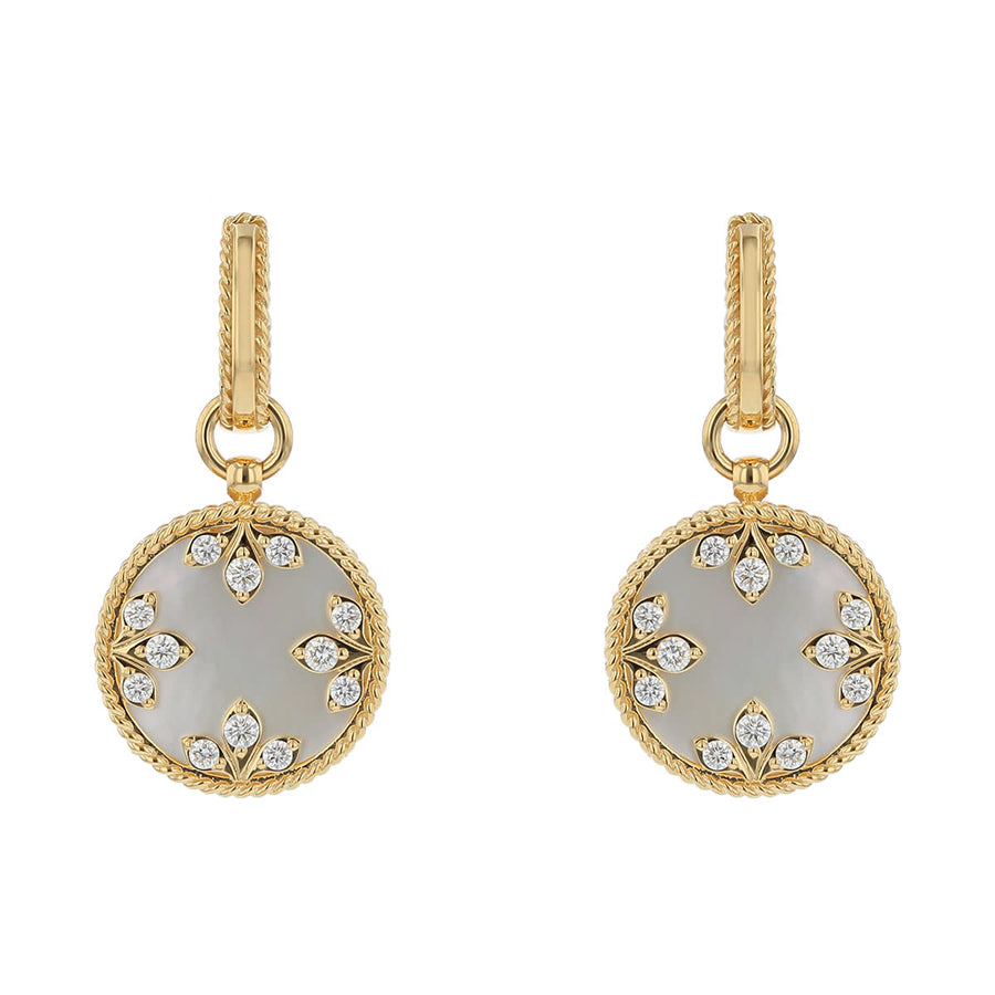 Venetian Medallion Diamond and Mother of Pearl Drop Earrings in 18K Yellow Gold