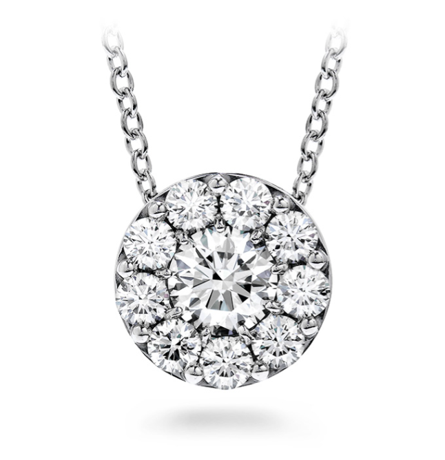 Fulfillment 0.46-0.56ct Diamond Halo Pendant in 18K White Gold, 18" chain
