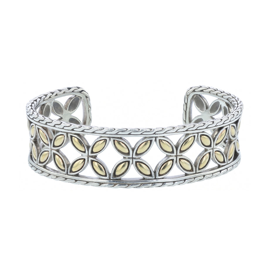 John Hardy Kawung Flower Cuff Bracelet in Sterling Silver and 18K Yellow Gold