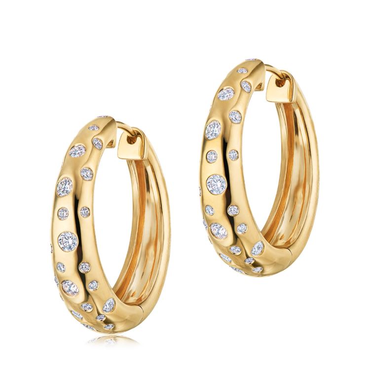 Cobblestone 0.57ct Diamond Hoop Earrings in 18K Yellow Gold