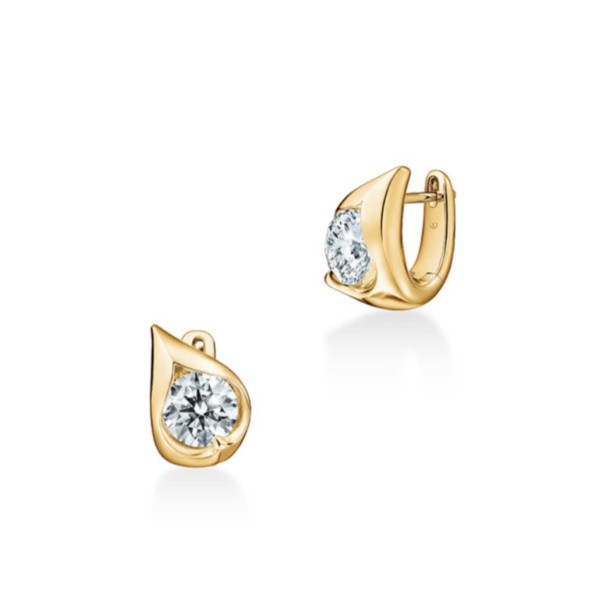 Droplet 1.00ct Diamond IJ/VS Huggie Hoop Earrings in 18K Yellow Gold