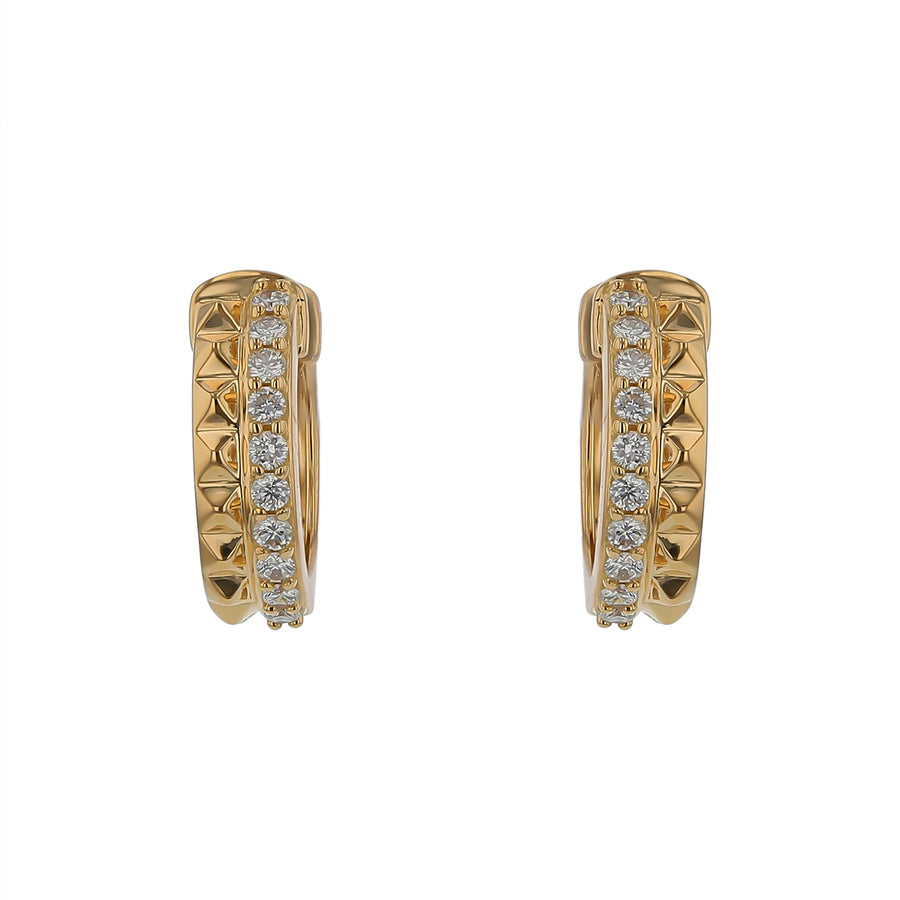 Diamond Pyramid Huggie Hoop Earrings in 18K Yellow Gold