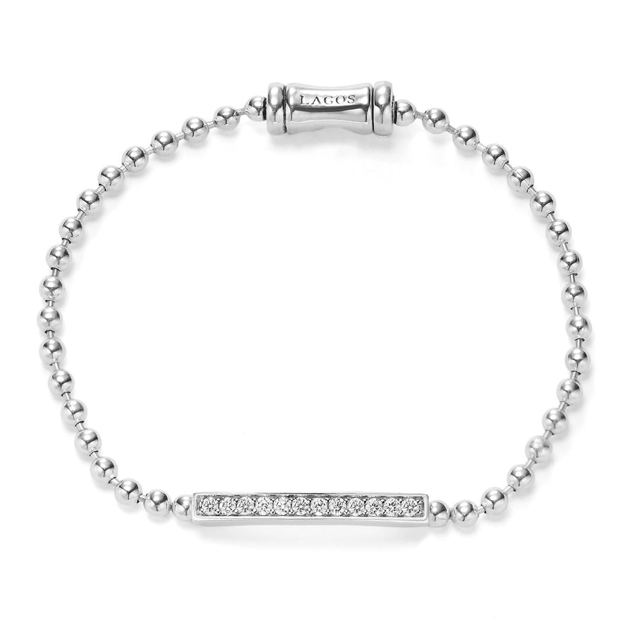 Diamond Caviar Spark Ball Chain Bracelet in Sterling Silver, Size Medium