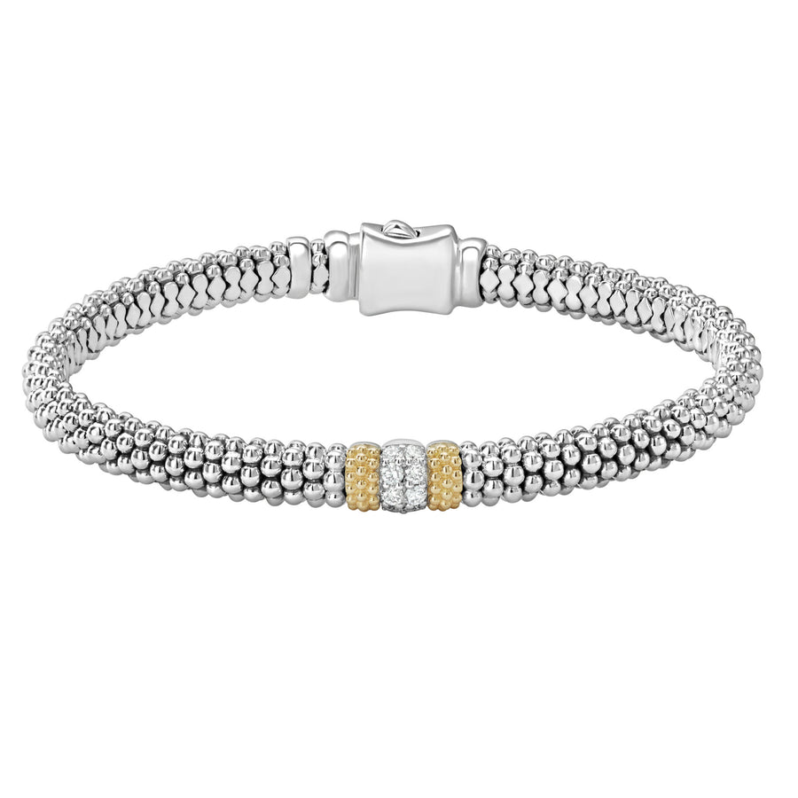 Diamond Caviar Lux Rope Bracelet in Sterling Silver and 18K Yellow Gold, Medium