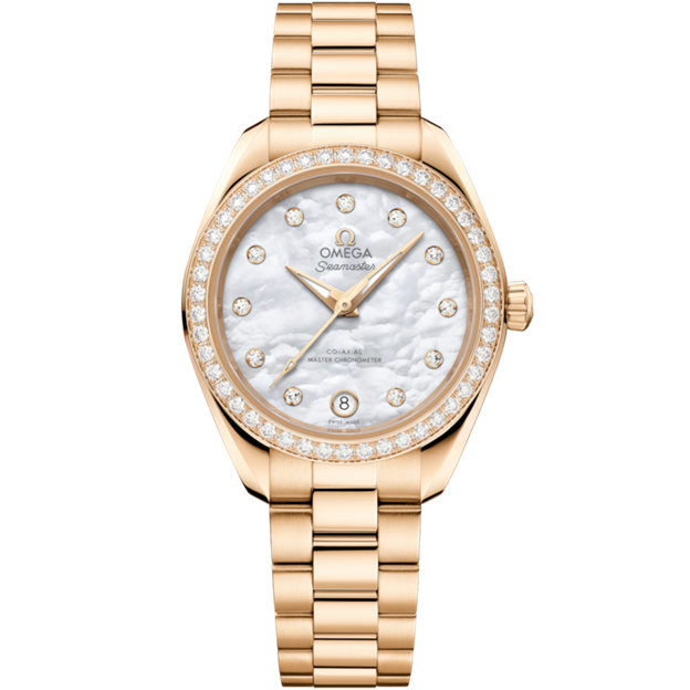 30mm Seamaster Aqua Terra Watch with Mother of Pearl Dial in 18K Yellow Gold, Bracelet