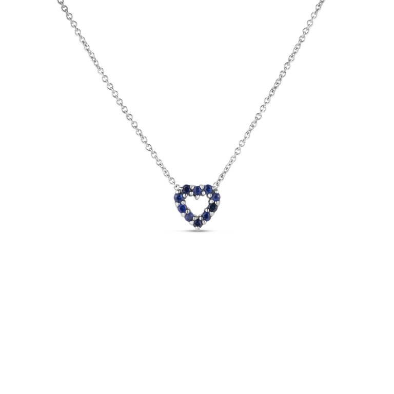 Tiny Treasures Diamond and Sapphire Reversible Heart Pendant in 18K White Gold, 18in