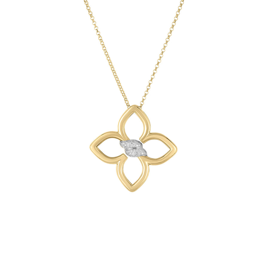 Cialoma 0.19ct Diamond Flower Necklace in 18K Yellow and White Gold, 17"
