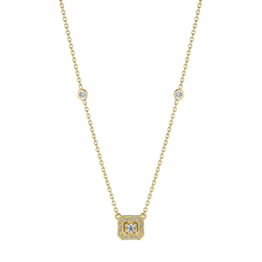 0.36ct Emerald Cut Diamond Eyelet Stations Necklace in 18K White Gold, 18"