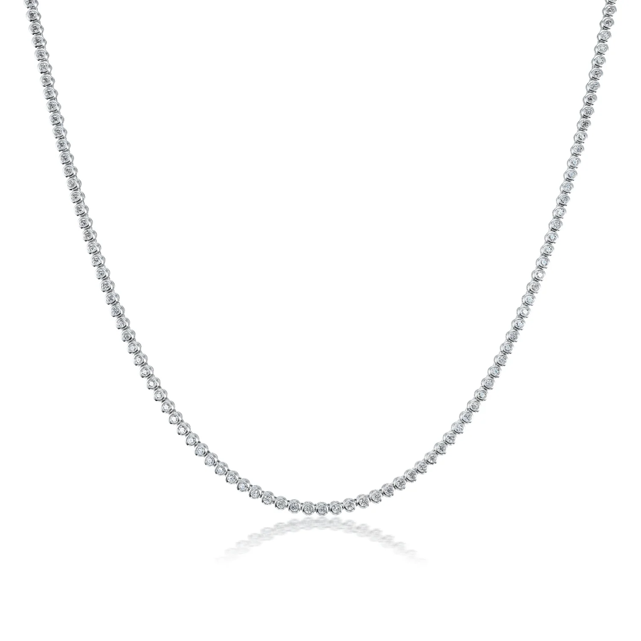 1.95ct Diamond Bezel Tennis Necklace in 18K White Gold, 18"
