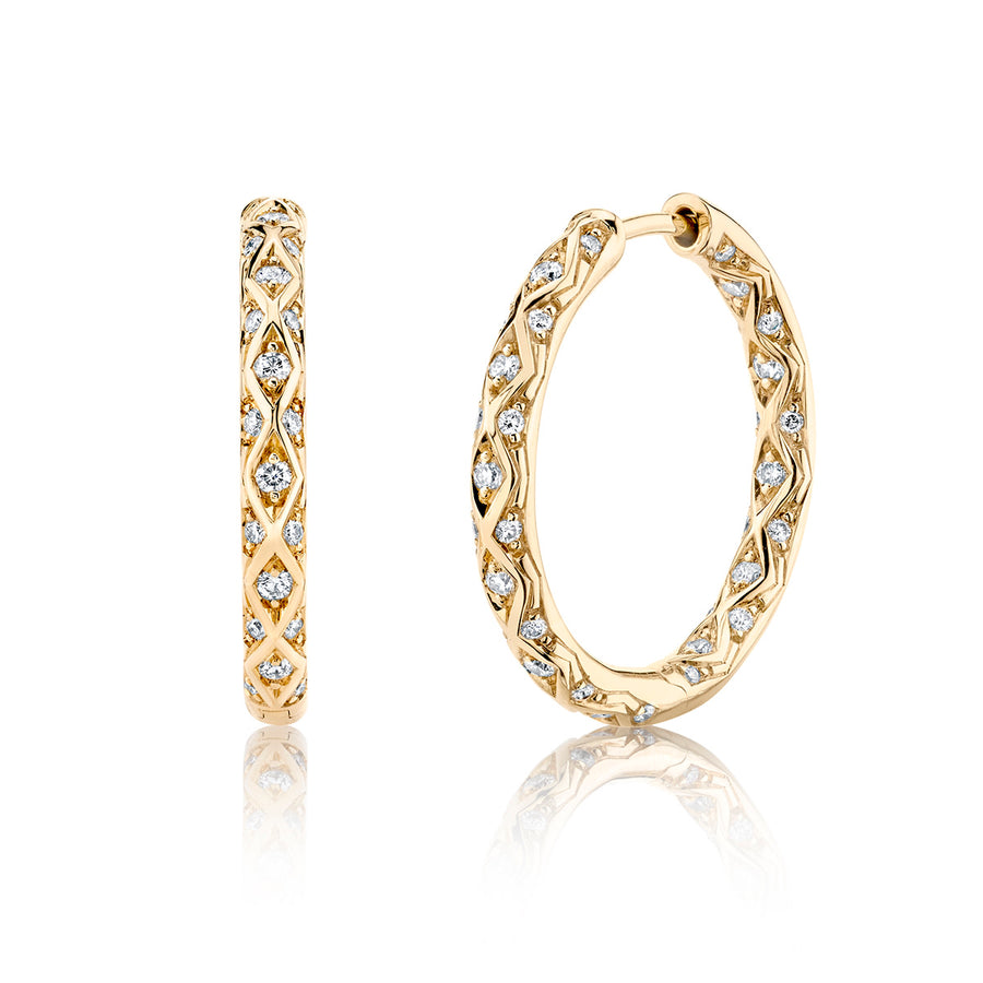 Criss Cross Diamond Artisan Inside Out Hoop Earrings in 18K Yellow Gold