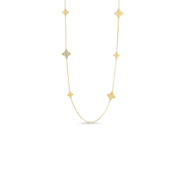 Princess Flower 0.17ct Diamond Necklace in 18K Yellow and White Gold, 34in