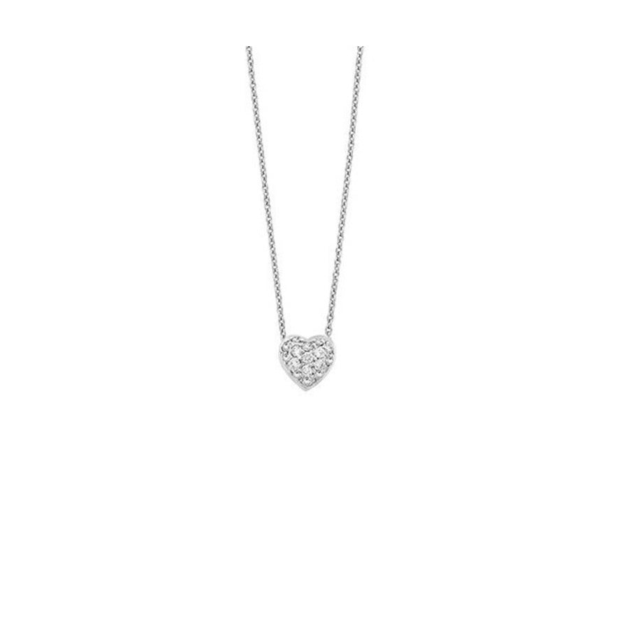 Tiny Treasures Diamond Puffed Heart Necklace in 18K White Gold, 18 in