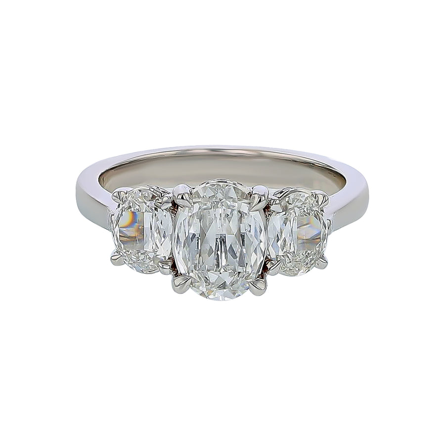 L'Amour 1.06ct Crisscut Oval Diamond and 0.84ct Crisscut Diamond 3 Stone Ring in 18K White Gold, size 6.25