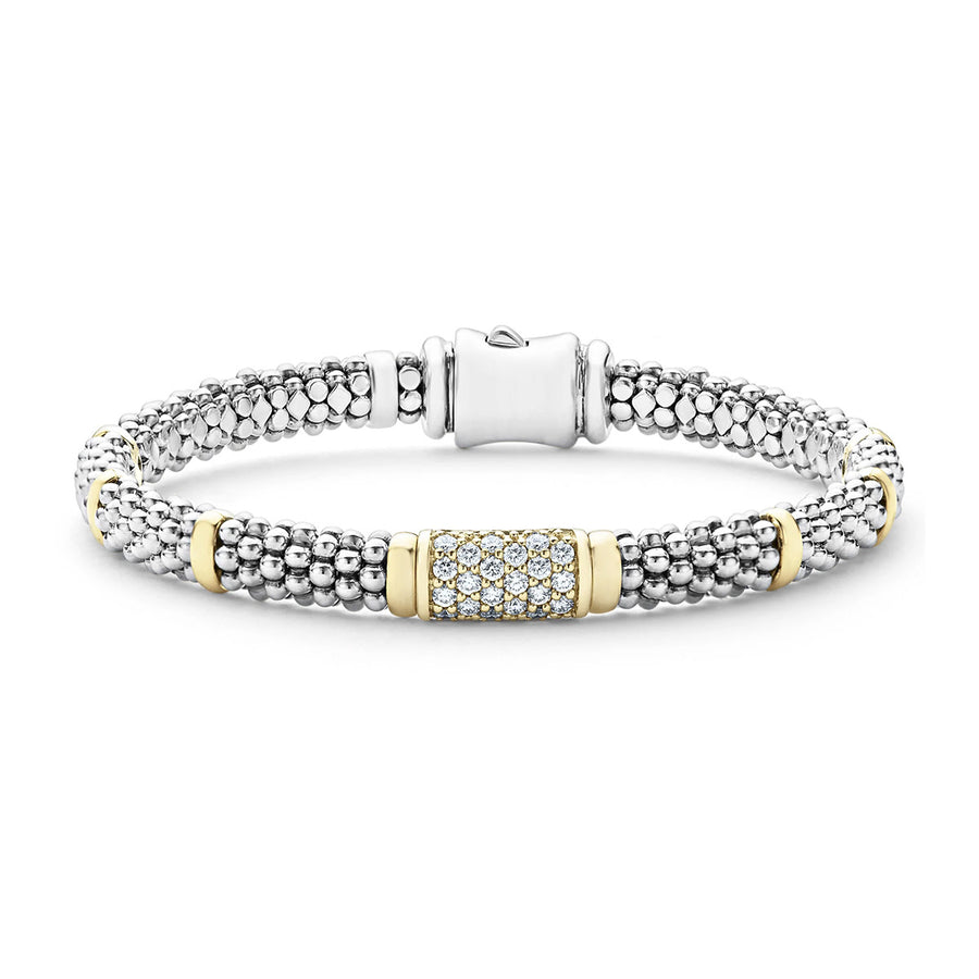 Signature Caviar Diamond Rope Bracelet in Sterling Silver and 18K Yellow Gold, 7in