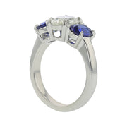 1.52ct Premier Oval Brilliant Diamond and 2.27ct Sri Lankan Oval Sapphire 3 Stone Ring in Platinum, Size 6.5