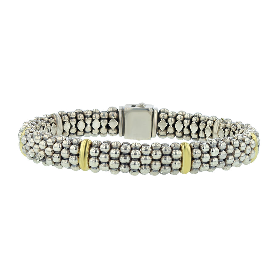 Lagos Caviar Three Station 9mm Bracelet in Sterling Silver and 18K Yellow Gold